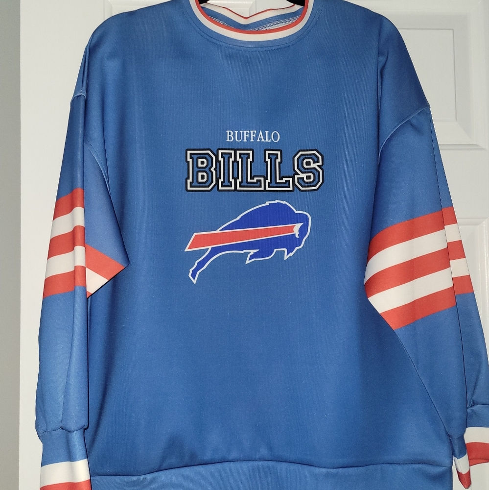 Buffalo Blue Crewneck Sweater with Red Accents